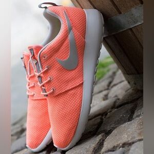 Nike Womens Roshe One Bright Coral and Gray Sneakers